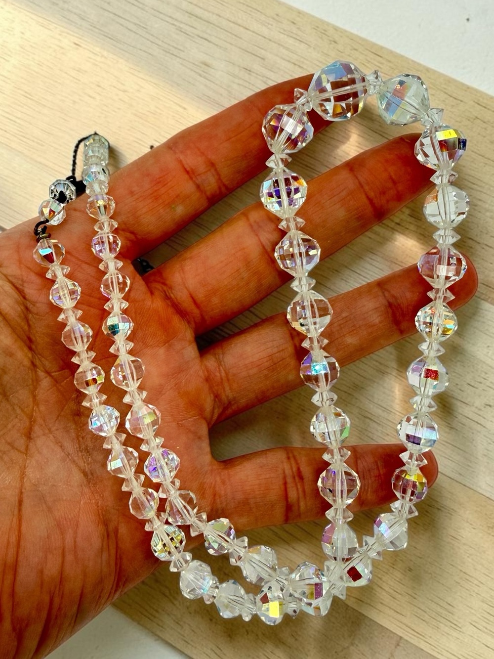 Vintage Laguna AB Crystal Necklace Aurora Borealis Beaded 20-22” Shepherds Hook - Picture 9 of 17